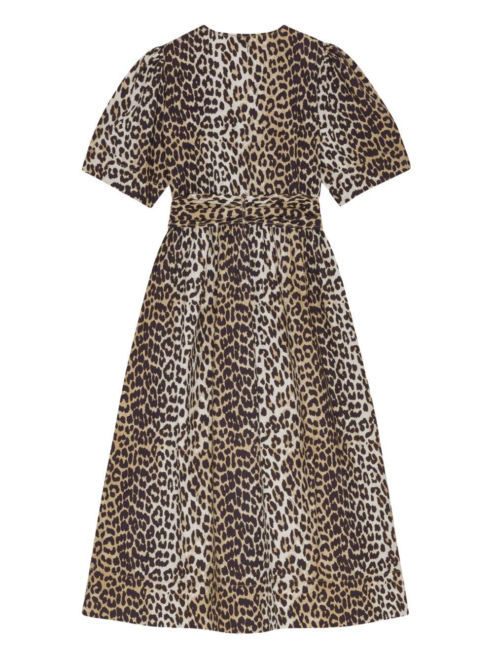 Abito midi con stampa leopardata in marrone Ganni - donna 