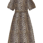 Abito midi con stampa leopardata in marrone Ganni - donna 