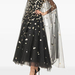 Mantella in tulle con ricamo daisy in nero monique Lhuillier - donna 