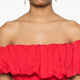 Abito midi con scollo a barca in rosso Rowen Rose - donna 
