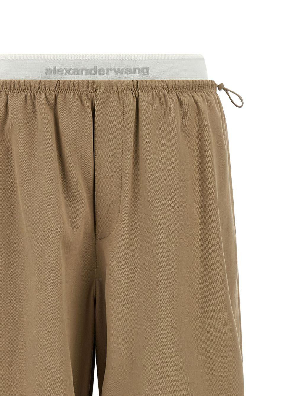 Pantaloni con cintura a doppio strato e logo in marrone Alexander wang - donna 