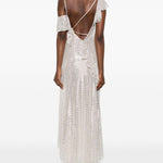 Abito lungo decorato con paillettes in beige 