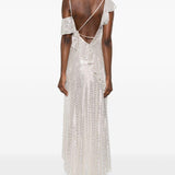 Abito lungo decorato con paillettes in beige 
