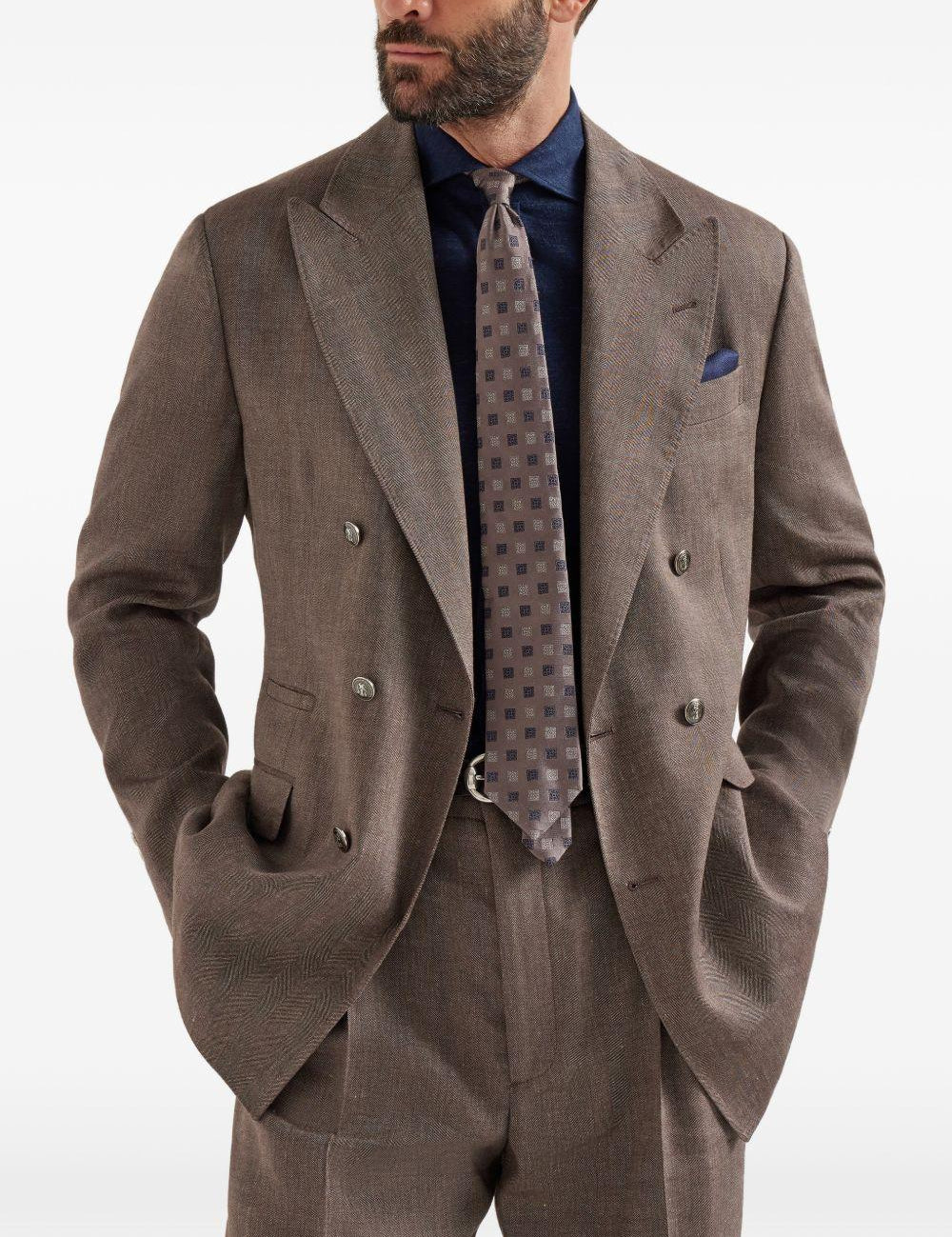 Blazer doppiopetto in marrone Brunello cucinelli - uomo 