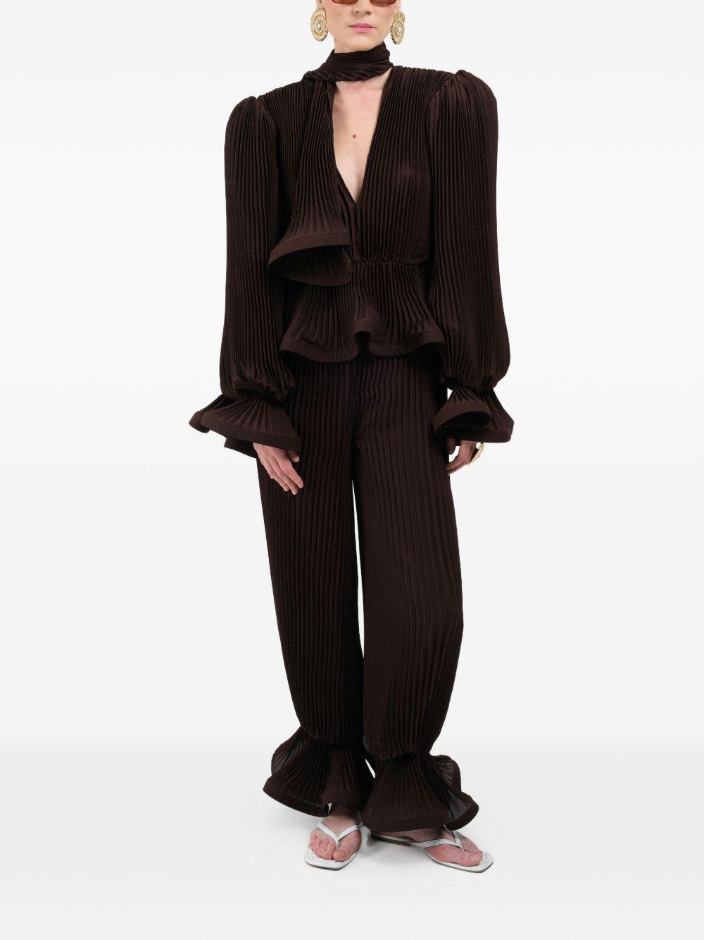 Pantaloni plissé con volant in marrone Rowen rose - donna 