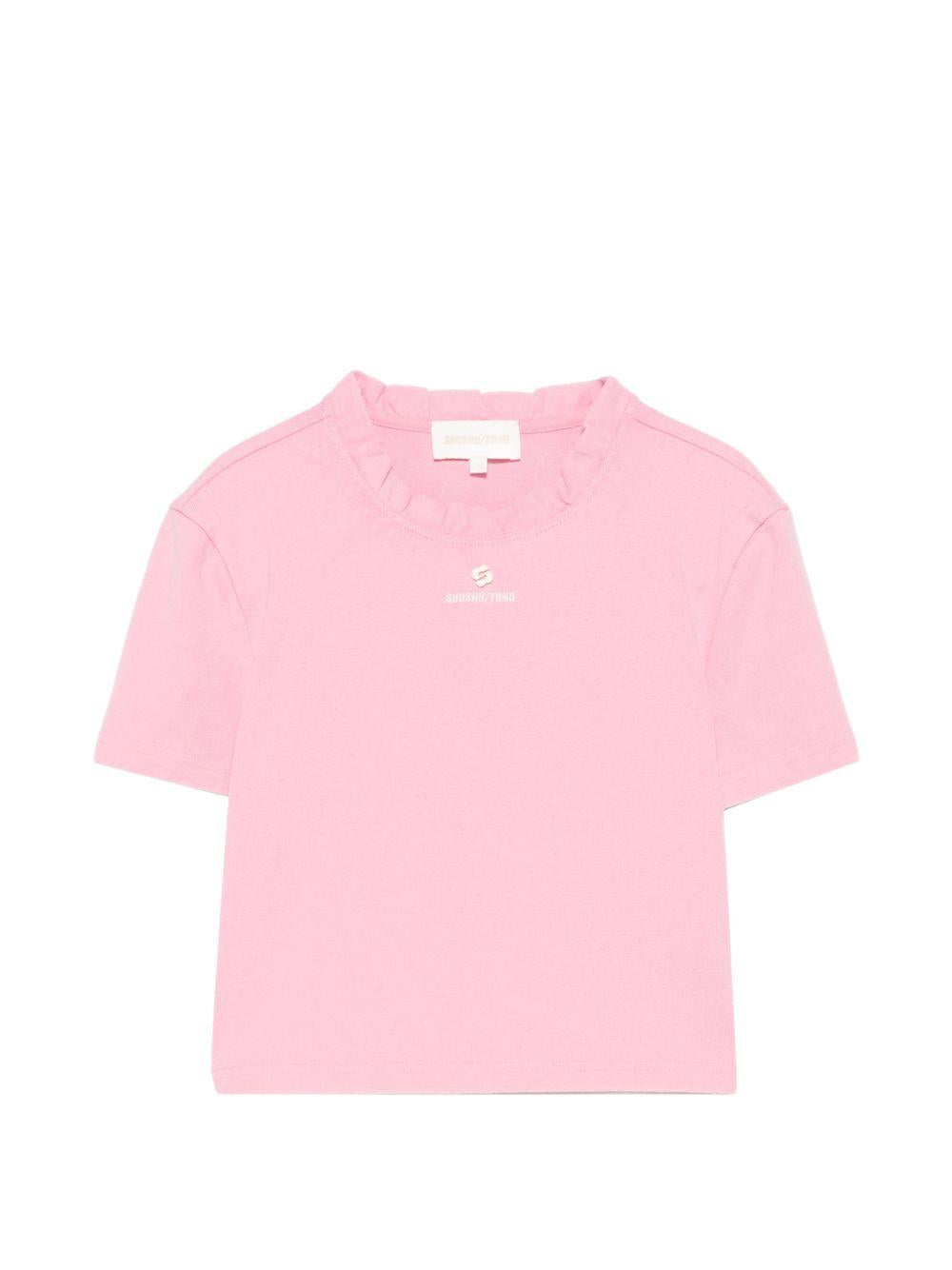 T-shirt con bordi arricciati e logo ricamato in rosa Shushu/tong - donna 