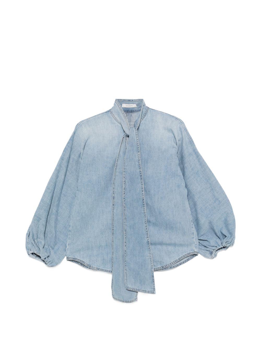Camicia denim Indra con fiocco in azzurro 