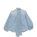 Camicia denim Indra con fiocco in azzurro 