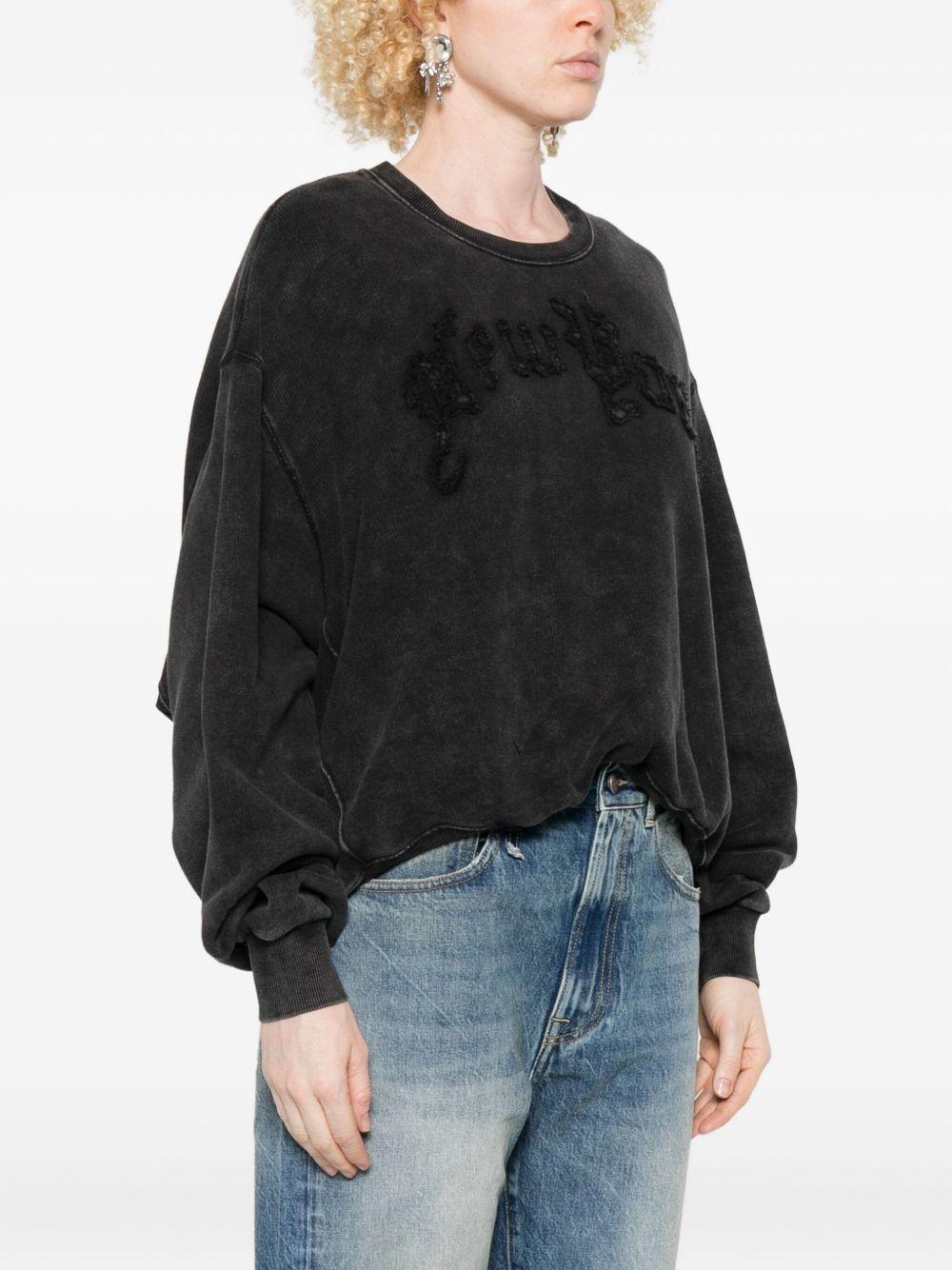 Felpa crop con ricamo in nero R13 - donna 