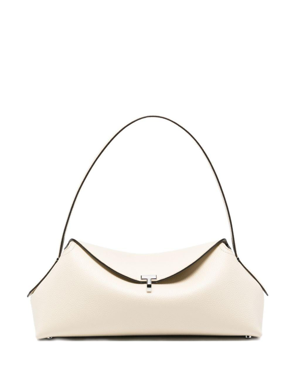 Borsa in pelle con chiusura a T in avorio 
