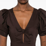 Top con maniche a sbuffo in marrone Rotate - donna 