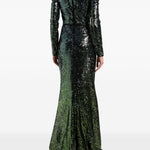 Abito lungo in misto seta con paillettes in verde Elie Saab - donna 