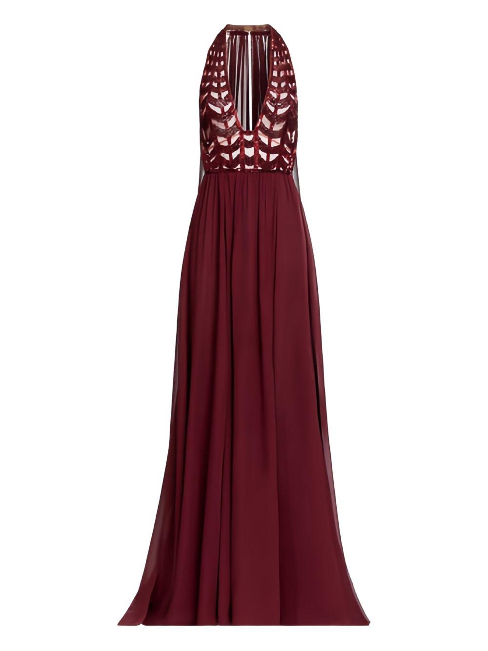 Abito maxi con perline in bordeaux Elie saab - donna 
