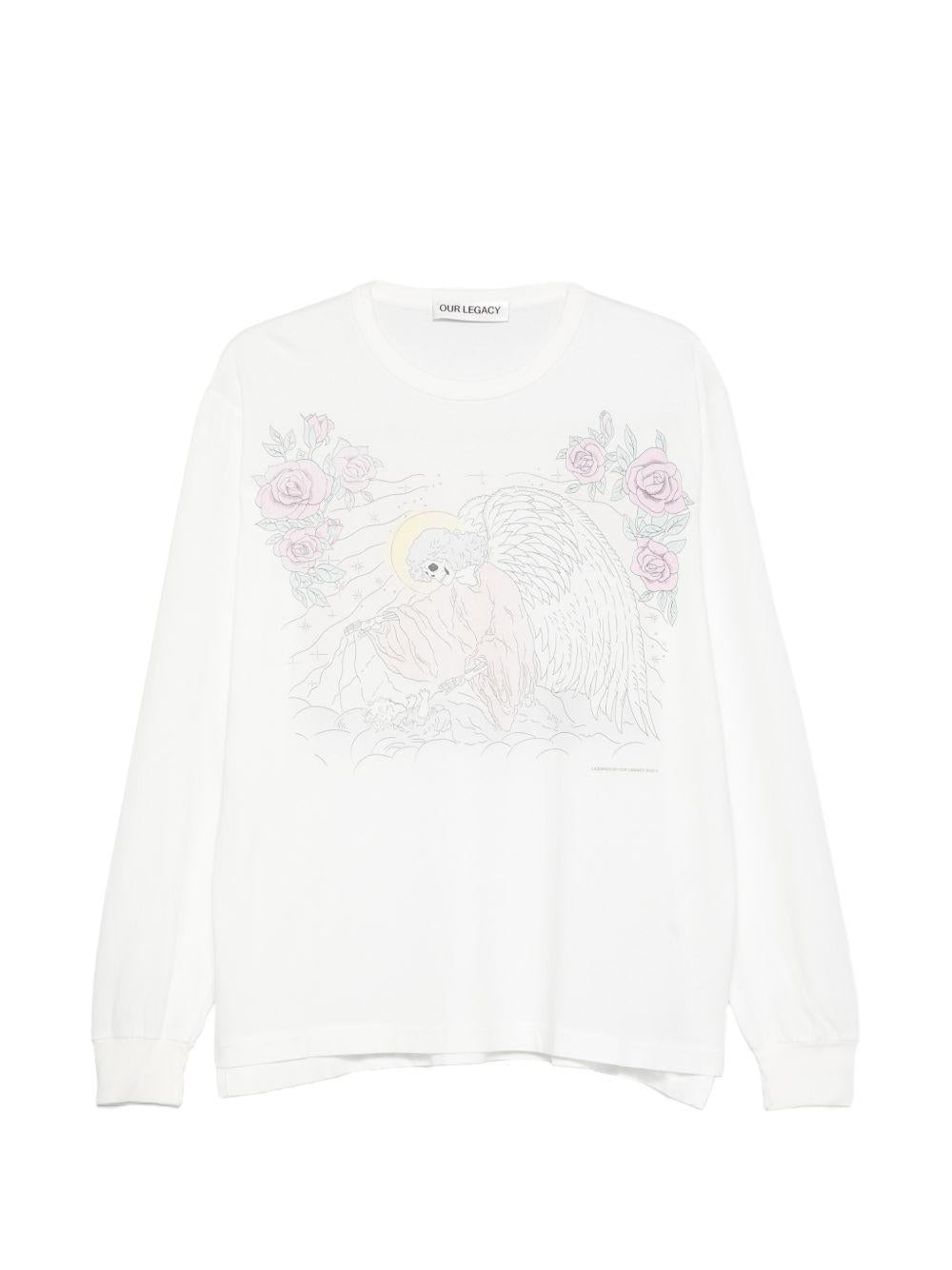 T-shirt a maniche lunghe con stampa a t-shirt da crociera in bianco Our legacy - uomo 