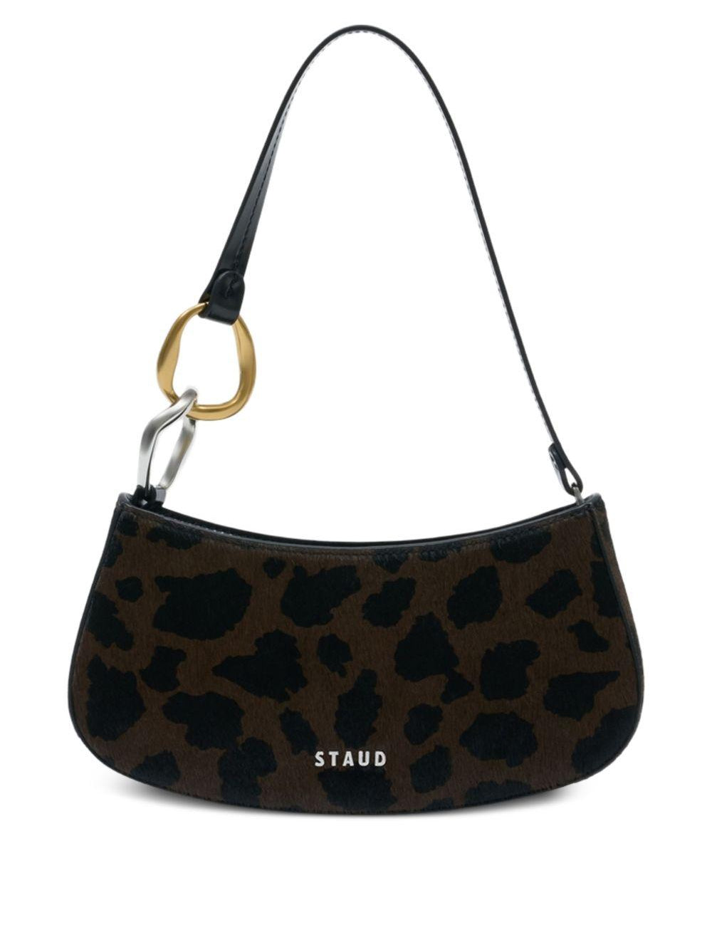 Borsa a spalla Ollie mini in stampa leopardata Staud - donna 