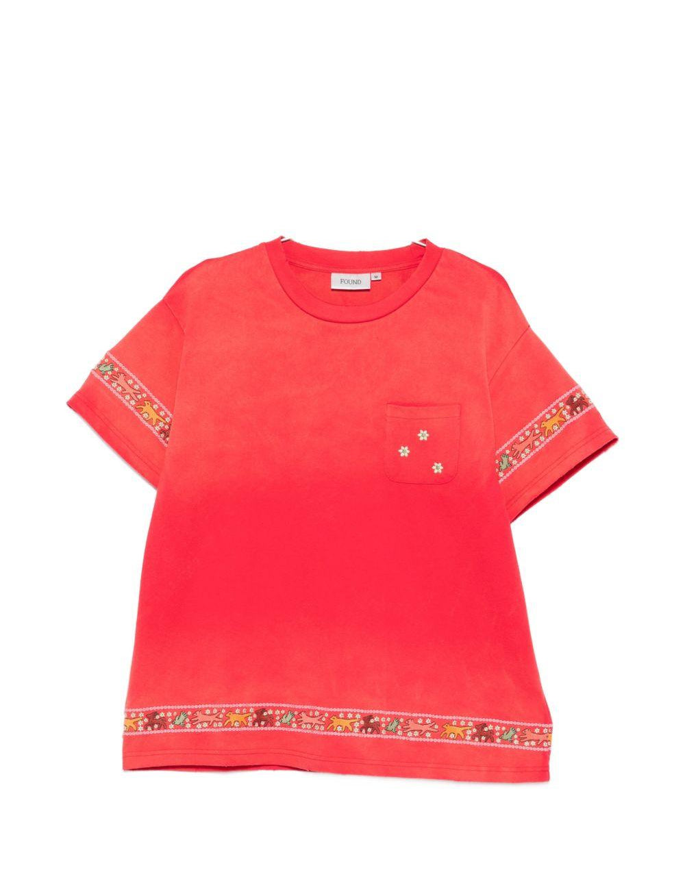 T-shirt con tasca sul petto in rosso Found - uomo 