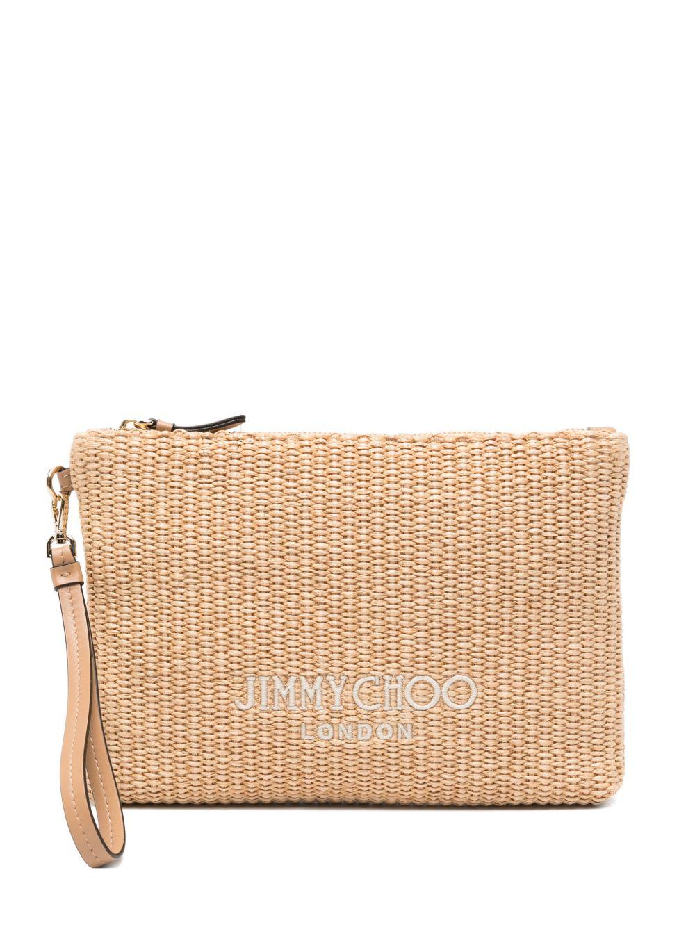 Clutch con logo stampato in rafia in beige Jimmy choo - donna 