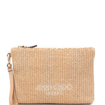Clutch con logo stampato in rafia in beige Jimmy choo - donna 