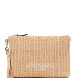 Clutch con logo stampato in rafia in beige Jimmy choo - donna 
