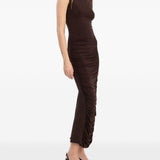 Abito midi con ruches in marrone Rotate holiday - donna 