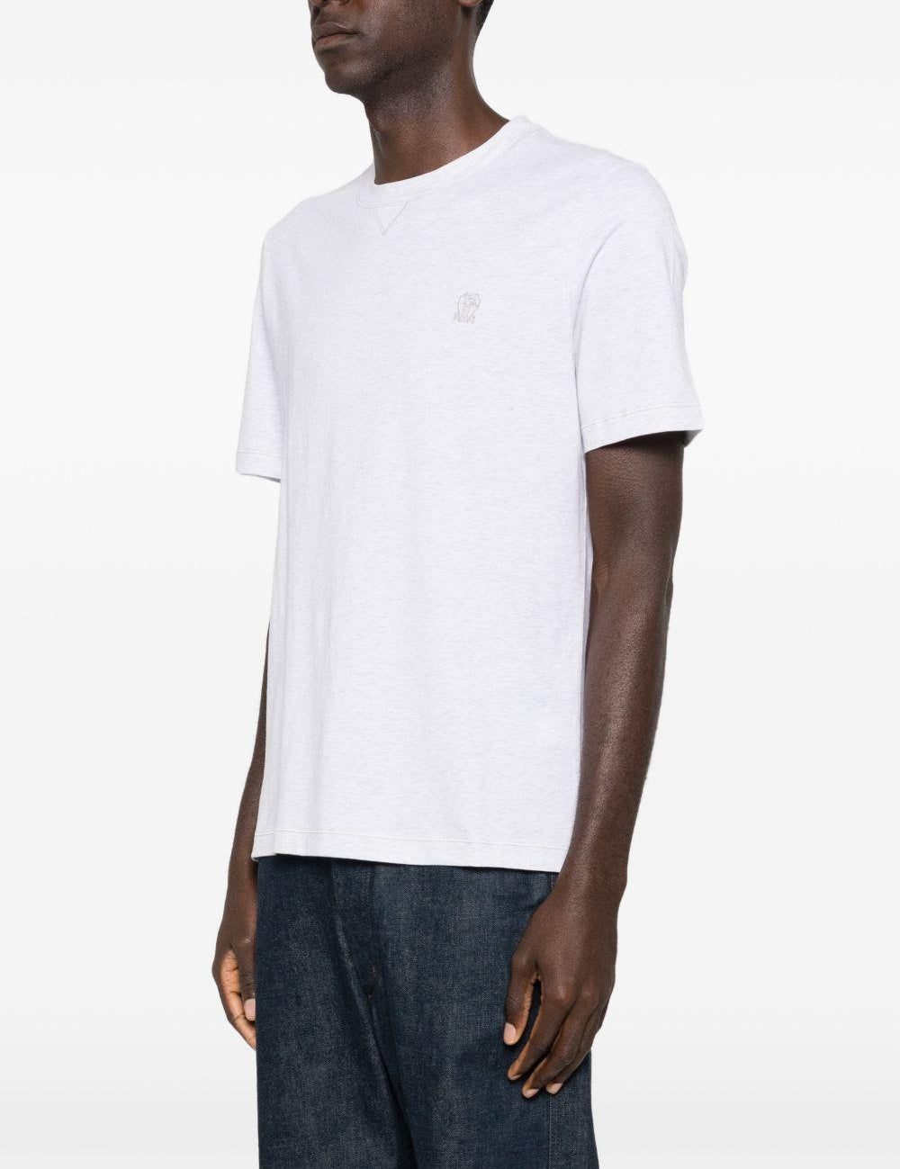 T-shirt con logo a girocollo in bianco Brunello cucinelli - uomo 
