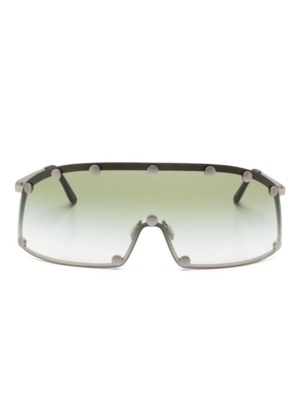 Occhiali da sole con borchie in argento e verde Rick owens - unisex 