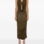 Abito midi con scollo a V profondo in verde Blumarine - donna 
