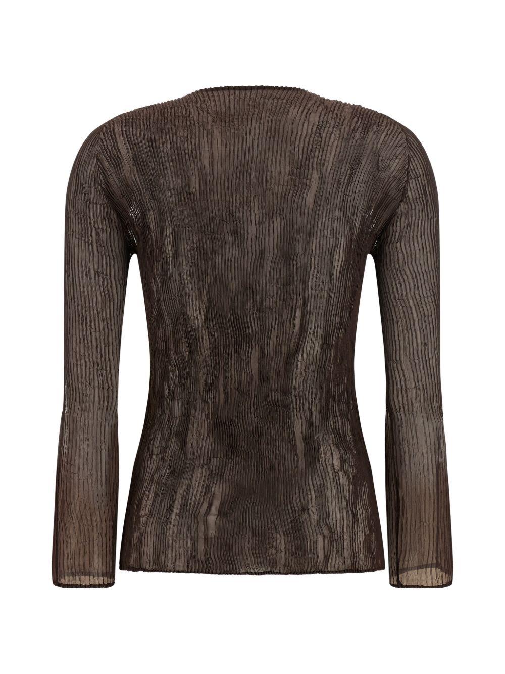 TOP SCOLLO A V SEMI TRASPARENTE IN MARRONE ISSEY MIYAKE - donna 