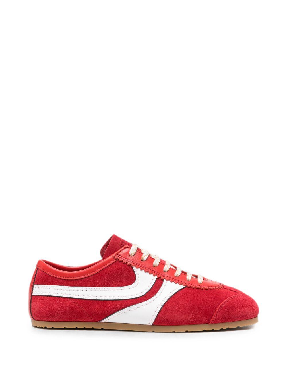 Sneakers a pannelli in pelle in rosso 