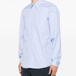 Camicia a righe corbino in celeste 