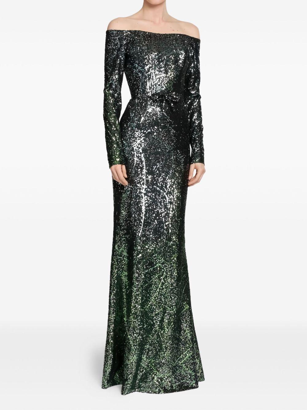 Abito lungo in misto seta con paillettes in verde Elie Saab - donna 