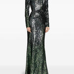 Abito lungo in misto seta con paillettes in verde Elie Saab - donna 