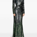 Abito lungo in misto seta con paillettes in verde Elie Saab - donna 