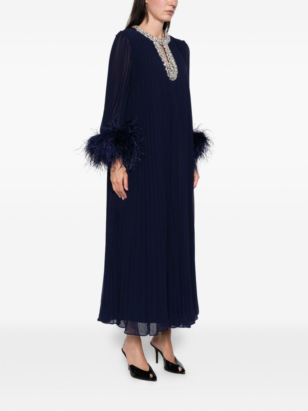 Abito lungo con piume in blu Self-Portrait - donna 