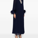Abito lungo con piume in blu Self-Portrait - donna 
