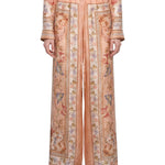Pantaloni Roselight in seta floreale rosa 