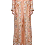 Pantaloni Roselight in seta floreale rosa 