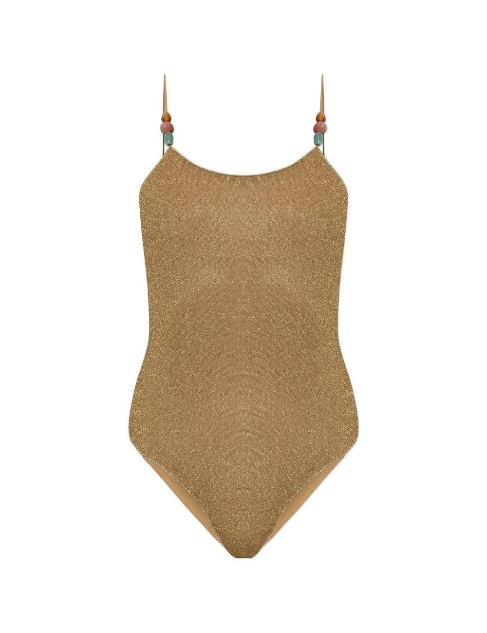 Costume da bagno metallizzato con perline color oro 