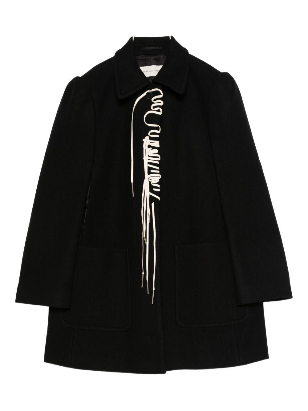 Cappotto in misto lana con lacci in nero Dries van noten - donna 