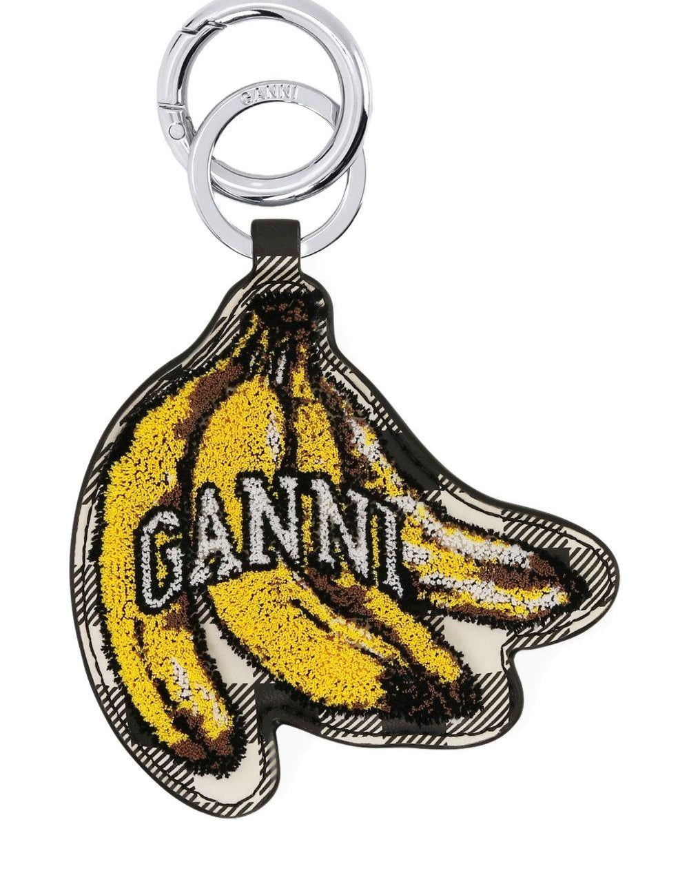 Portachiavi con logo in giallo e nero Ganni - donna 