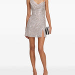 Miniabito decorato con strass in beige 