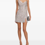 Miniabito decorato con strass in beige 