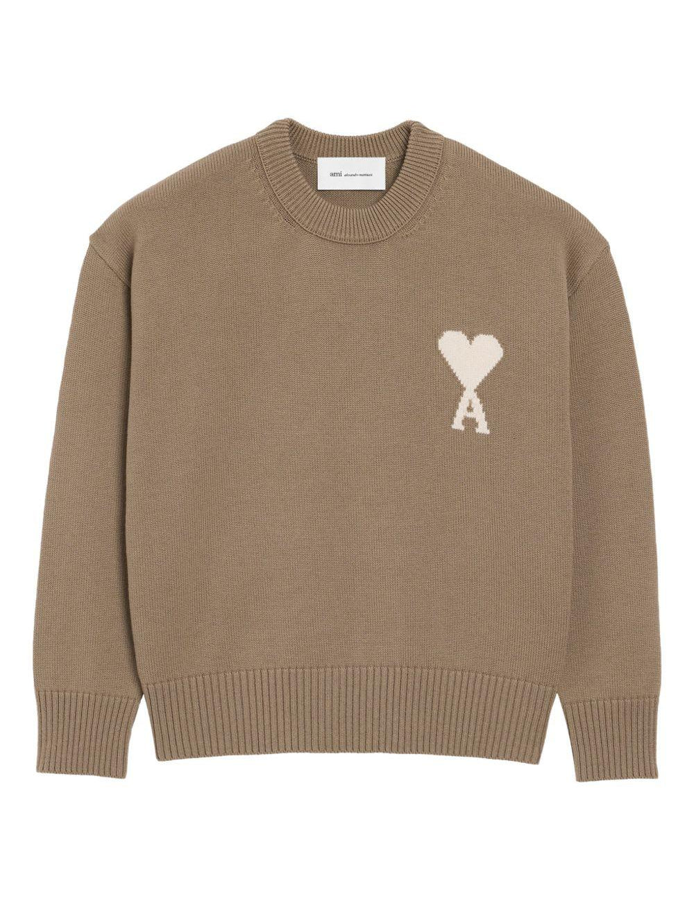 Maglione girocollo in marrone Ami paris - uomo 