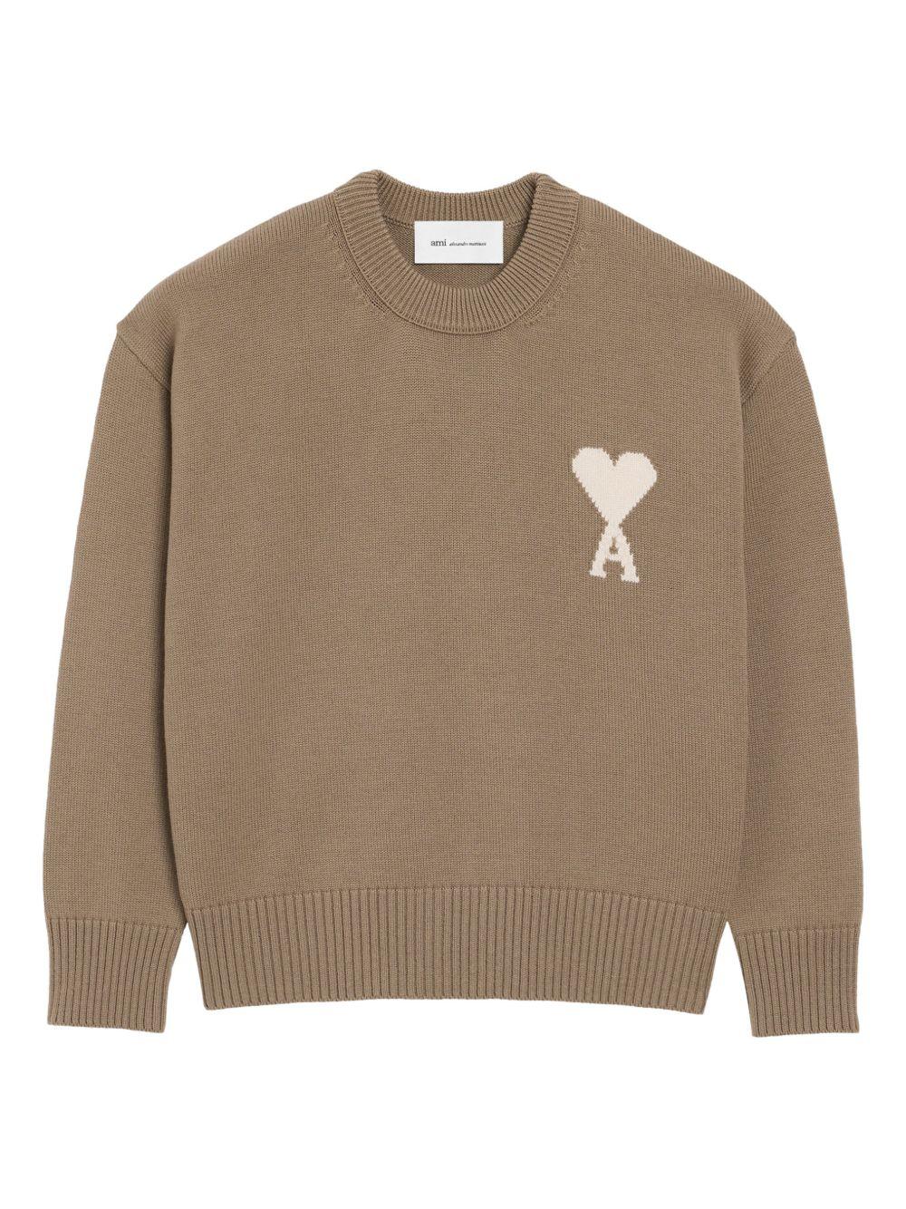 Maglione girocollo in marrone Ami paris - uomo 