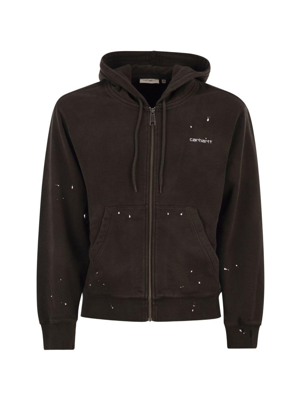 Felpa con logo ricamato a schizzi di vernice in marrone Carhartt wip - uomo 