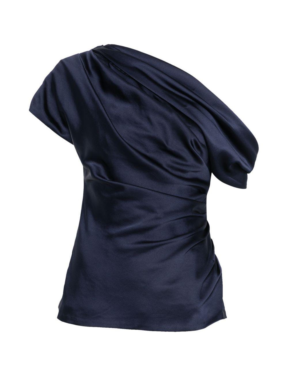 Top in raso monospalla in blu 