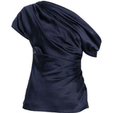 Top in raso monospalla in blu 