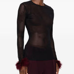 Top con in mesh con piume in nero Mugler - donna 