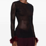 Top con in mesh con piume in nero Mugler - donna 