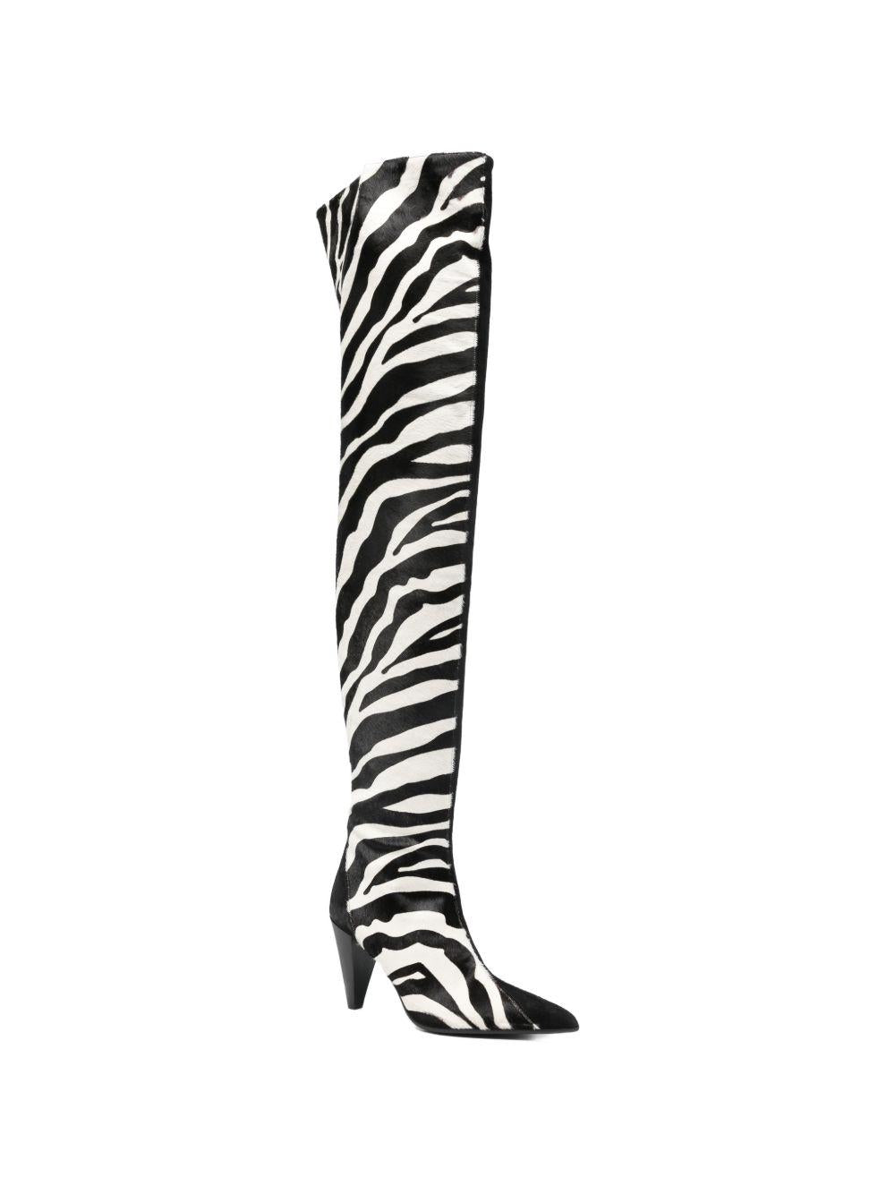 Stivali con stampa zebra in bianco e nero Khaite - donna 